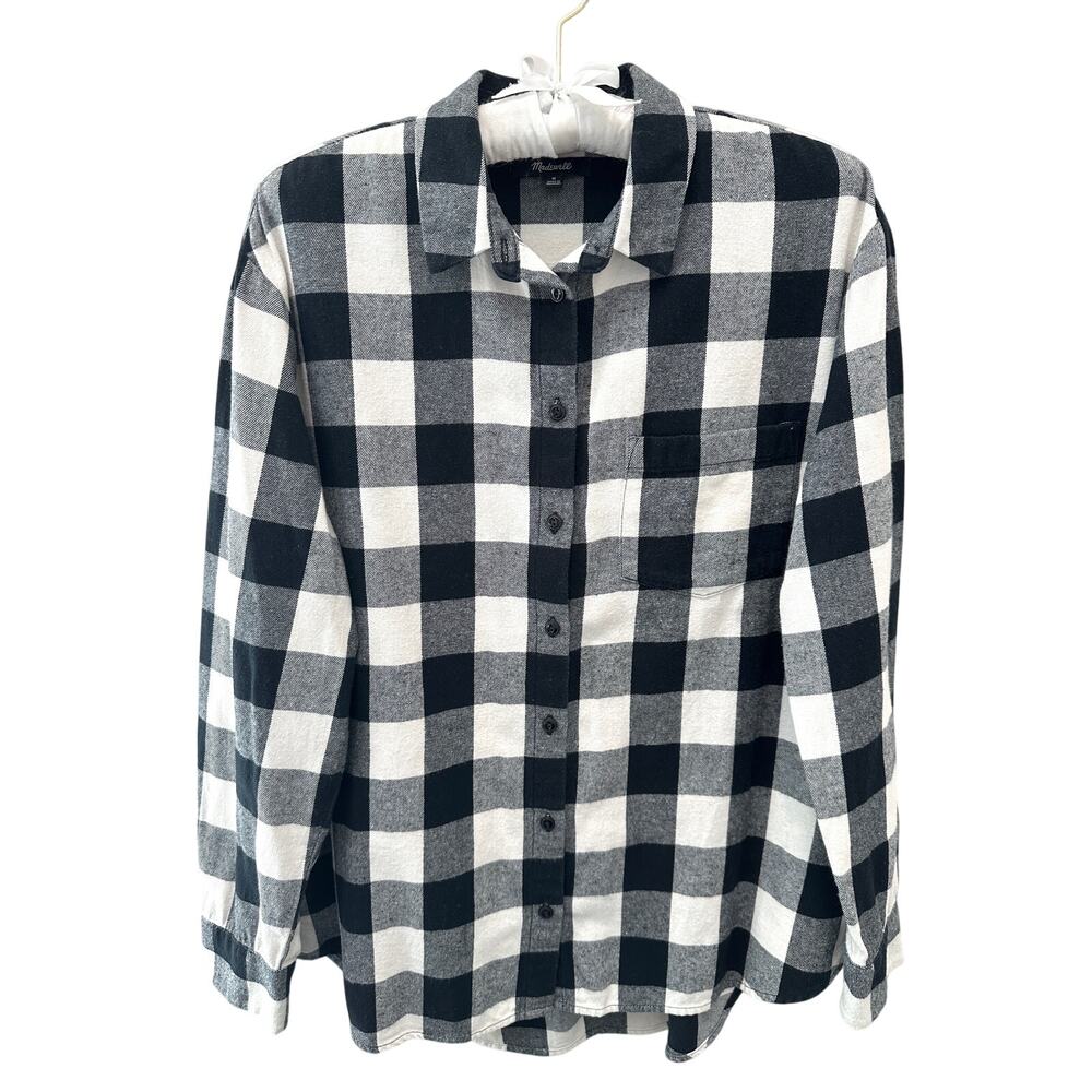 MADEWELL Buffalo Plaid Button Down Shirt Black White Cotton Flannel Medium